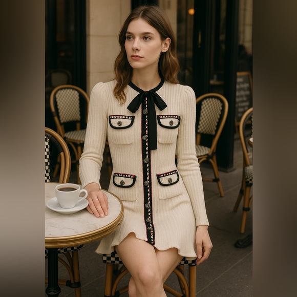 Self-Portrait Cream Knit Mini Dress - size small - Picture 7 of 16